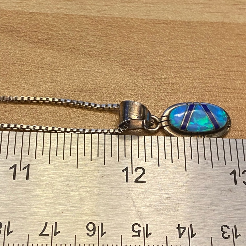 Vintage signed native inlay Lapis and Blue Opal 925 Sterling silver Jewelry Set👀 - Picture 5 of 11